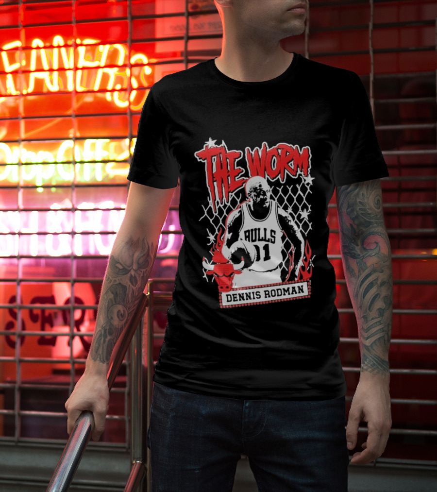 The Worm Dennis Rodman Bulls 91 Mitchell Ness NBA Street Player Chicago T-Shirt