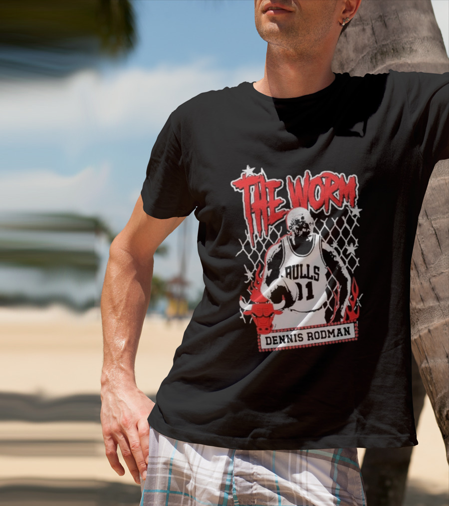 The Worm Dennis Rodman Bulls 91 Mitchell Ness NBA Street Player Chicago T-Shirt