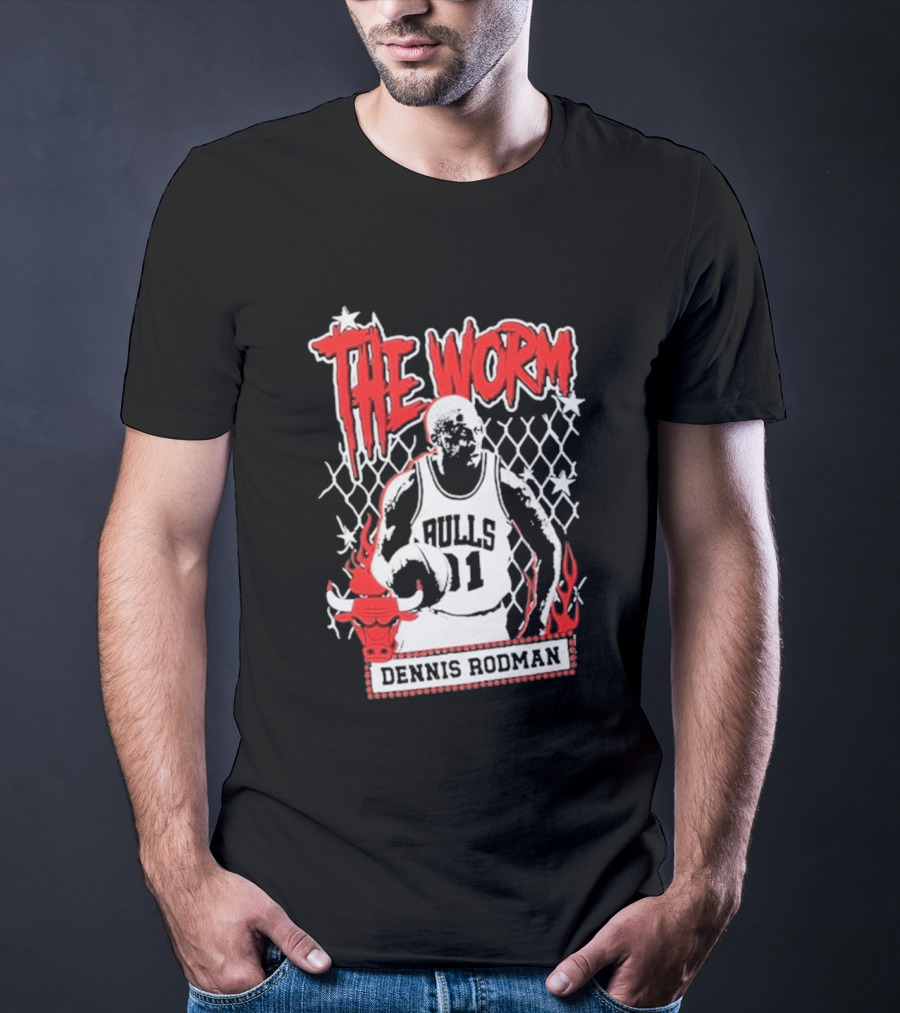 The Worm Dennis Rodman Bulls 91 Mitchell Ness NBA Street Player Chicago T-Shirt