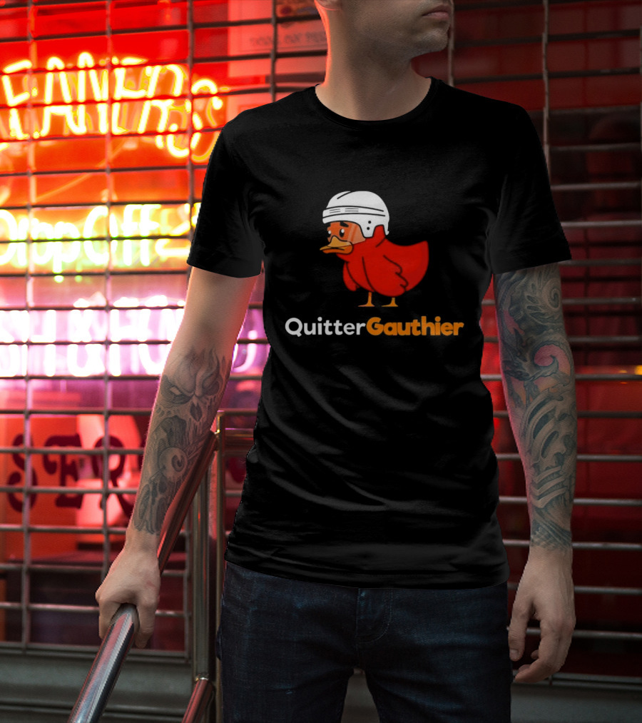 Philadelphia Flyers Quitter Gauthier 2026 NHL Hockey Controversial Helmeted Duck T-Shirt