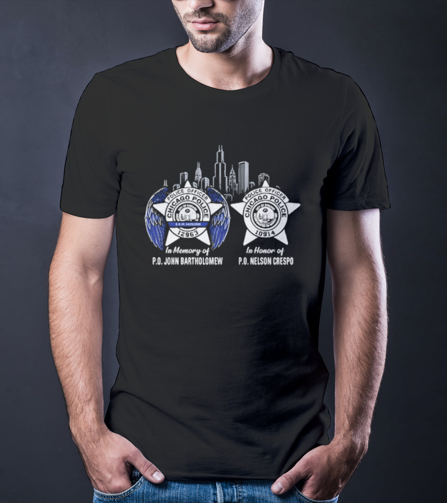 In Memory Of PO John Bartholomew And PO Nelson Crespo Badge Skyline T-Shirt