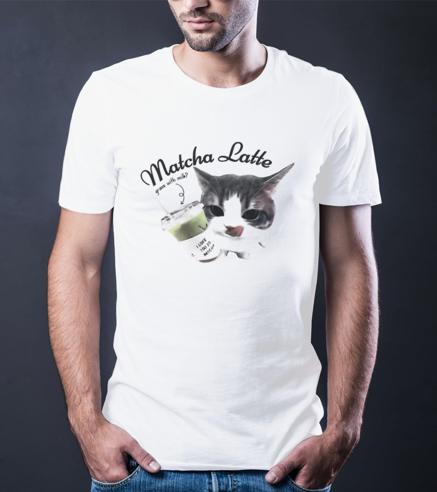 Matcha Latte Coffee Cat Kawaii With Paw And Tail T-Shirt