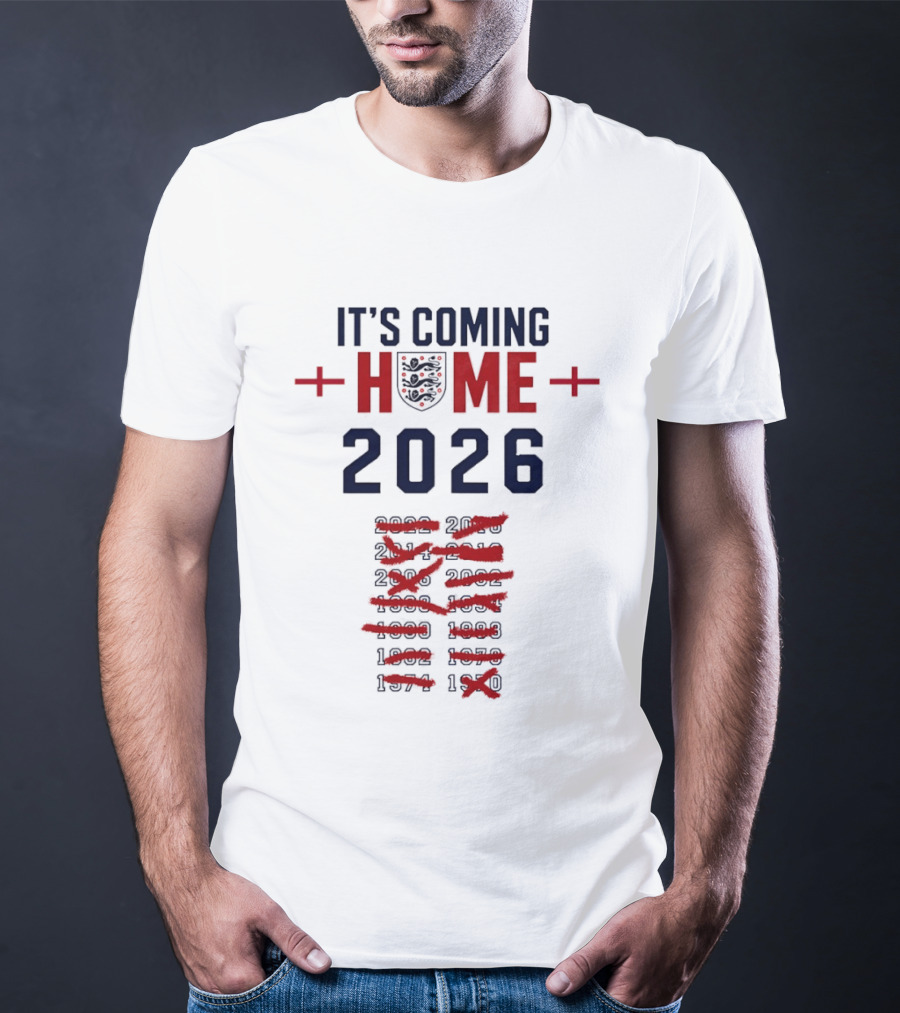 England Football It's Coming Home 2026 Soccer Fan Countdown T-Shirt