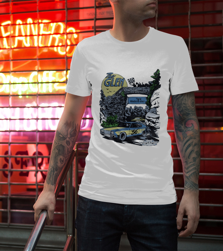 The Glen Watkins Glen International Checkered Flag Racecar 56 Archway Scenic T-Shirt