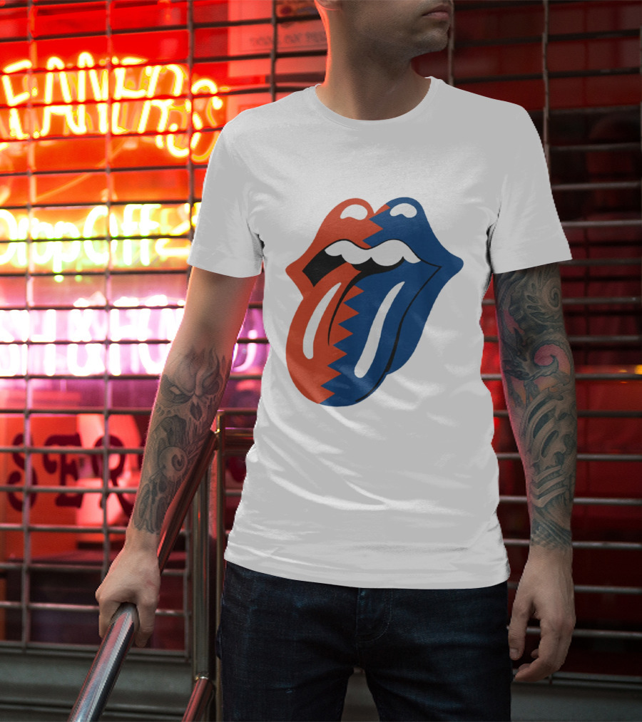 Rolling Stones Big Mouth Tongue Rare Red Blue Contrast T-Shirt