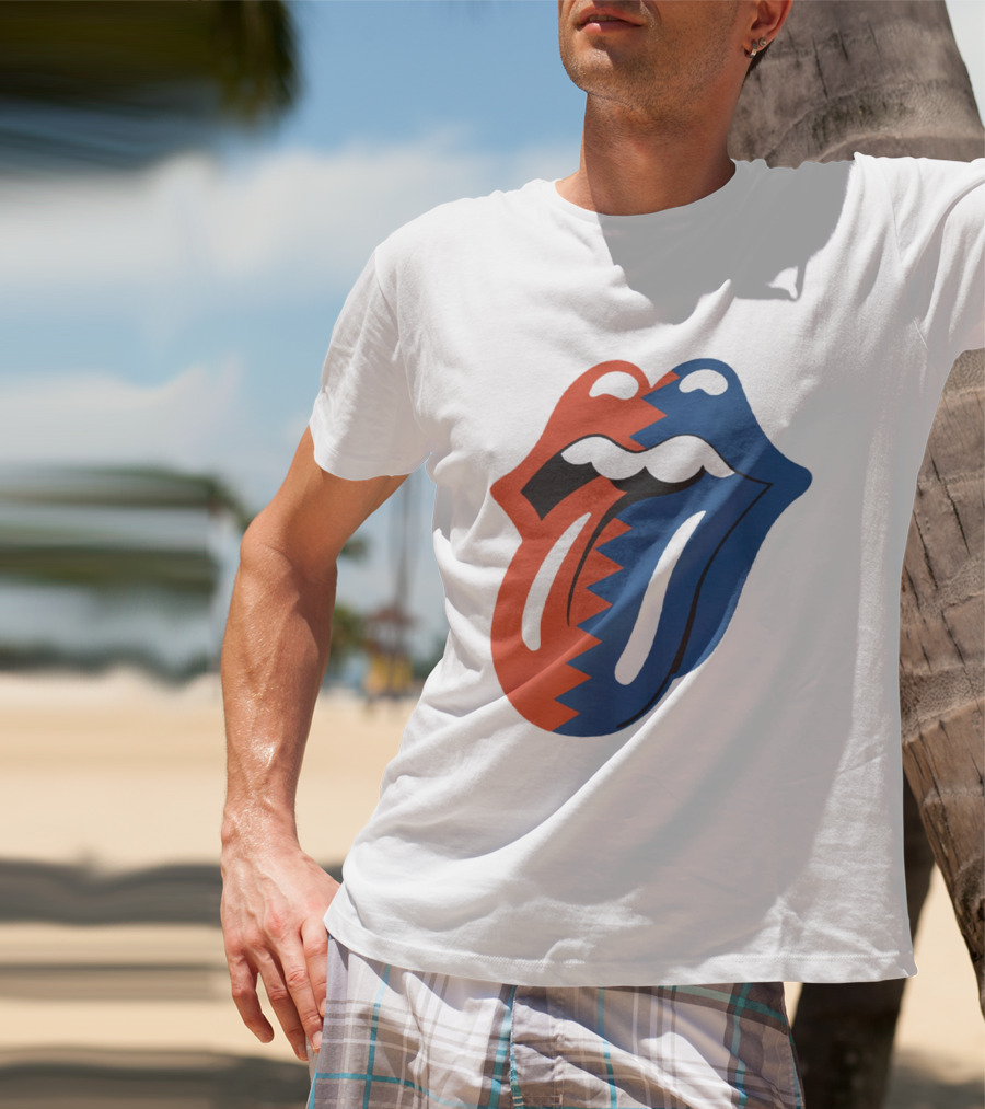 Rolling Stones Big Mouth Tongue Rare Red Blue Contrast T-Shirt