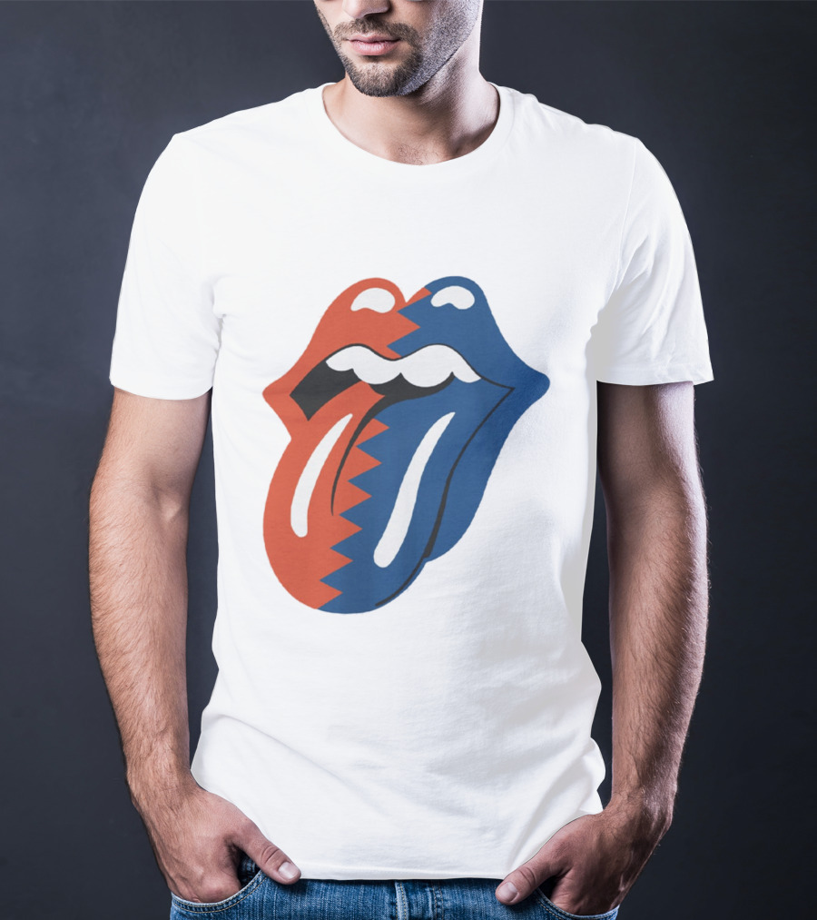 Rolling Stones Big Mouth Tongue Rare Red Blue Contrast T-Shirt