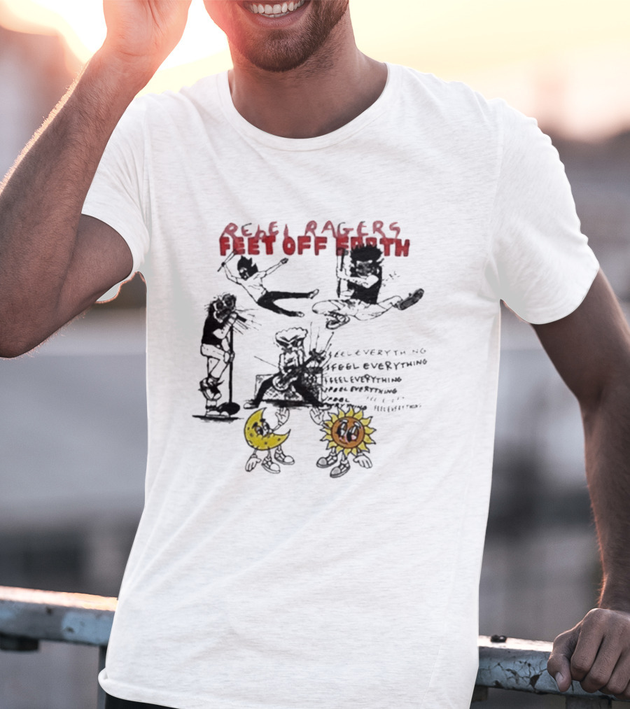 Rebel Ragers Feet Of Earth Tour Kid Cudi 2026 Concept Art Moon Sun Characters T-Shirt