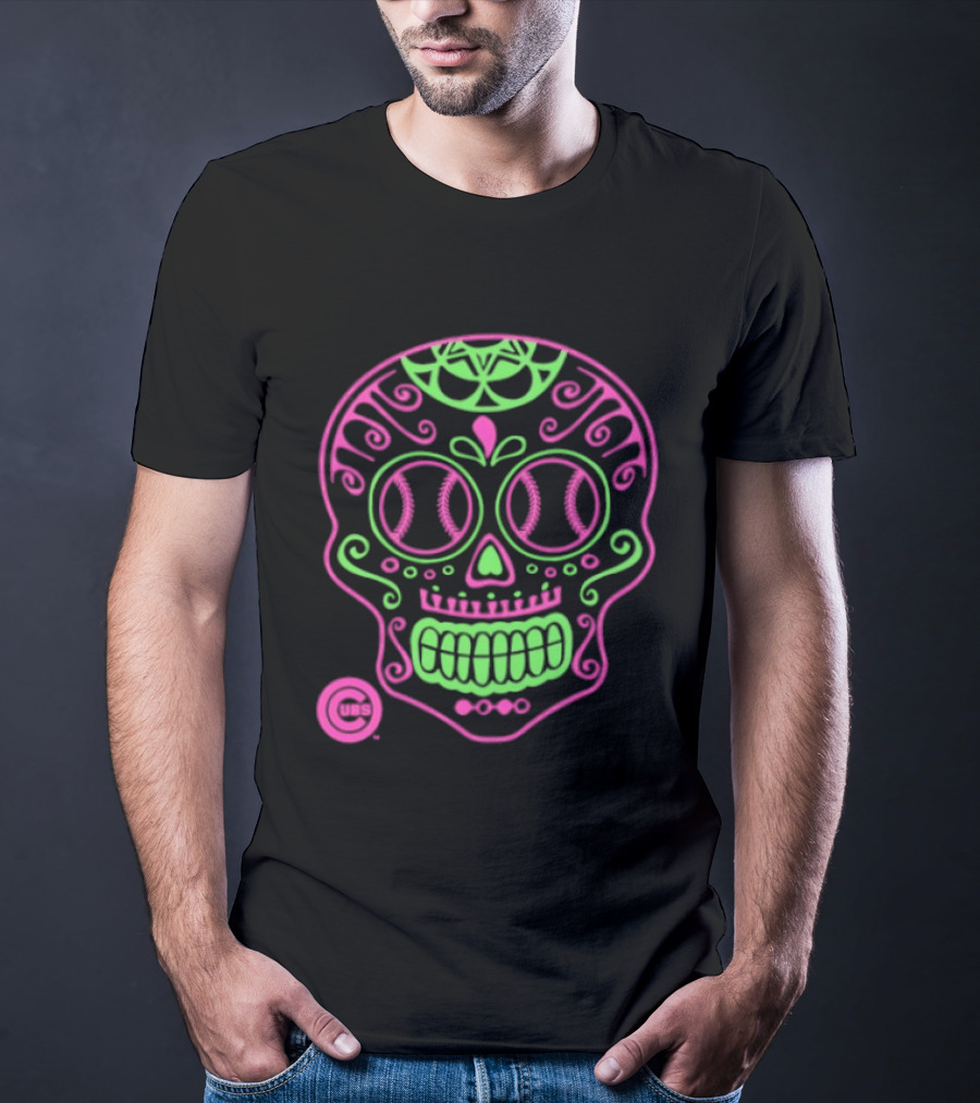 Chicago Cubs Sugar Skull 2026 Pink And Green Baseball T-Shirt