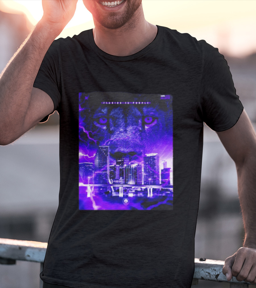 Florida Is Purple Orlando City SC Lion City Skyline Lightning T-Shirt