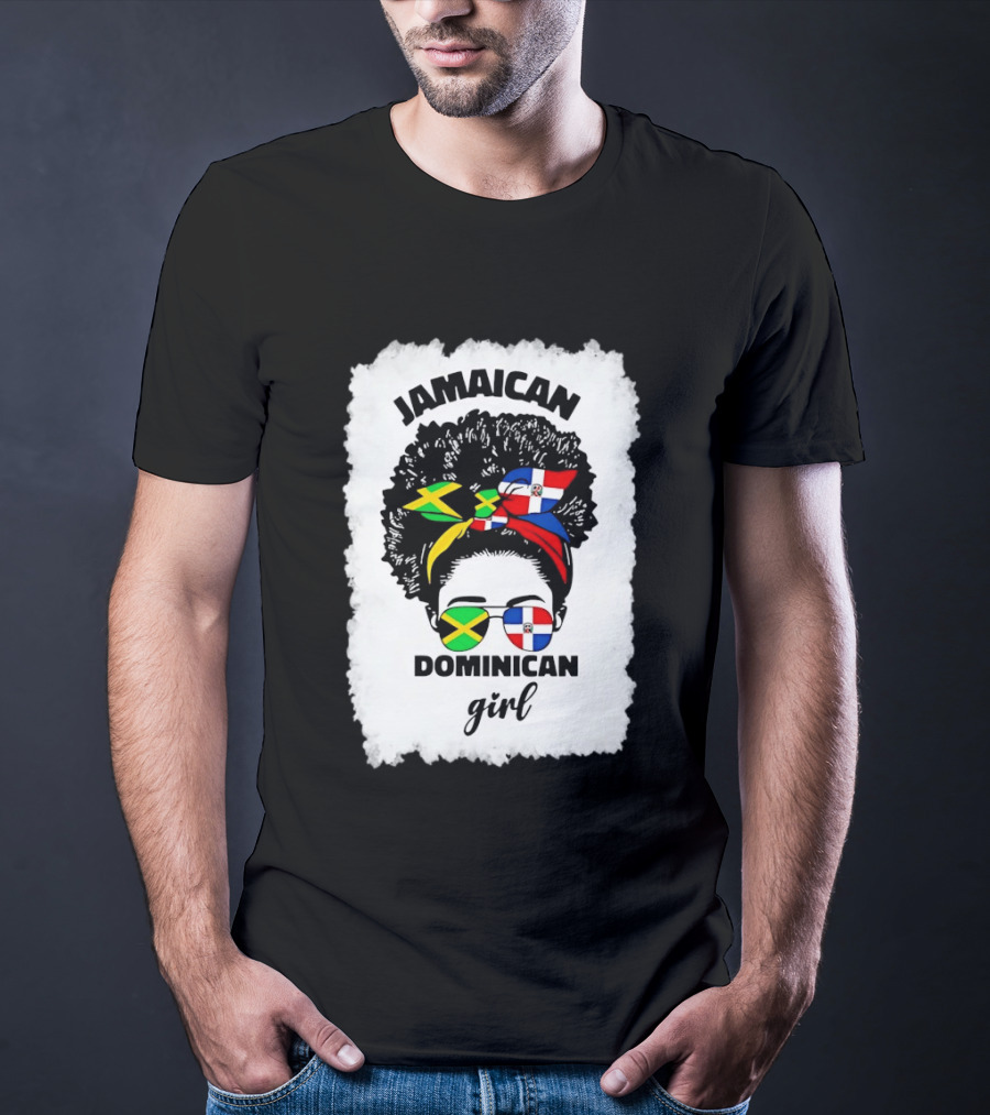Jamaican Dominican Girl Afro Headwrap Flag Sunglasses T-Shirt