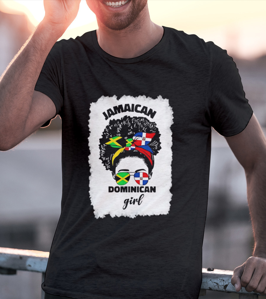 Jamaican Dominican Girl Afro Headwrap Flag Sunglasses T-Shirt