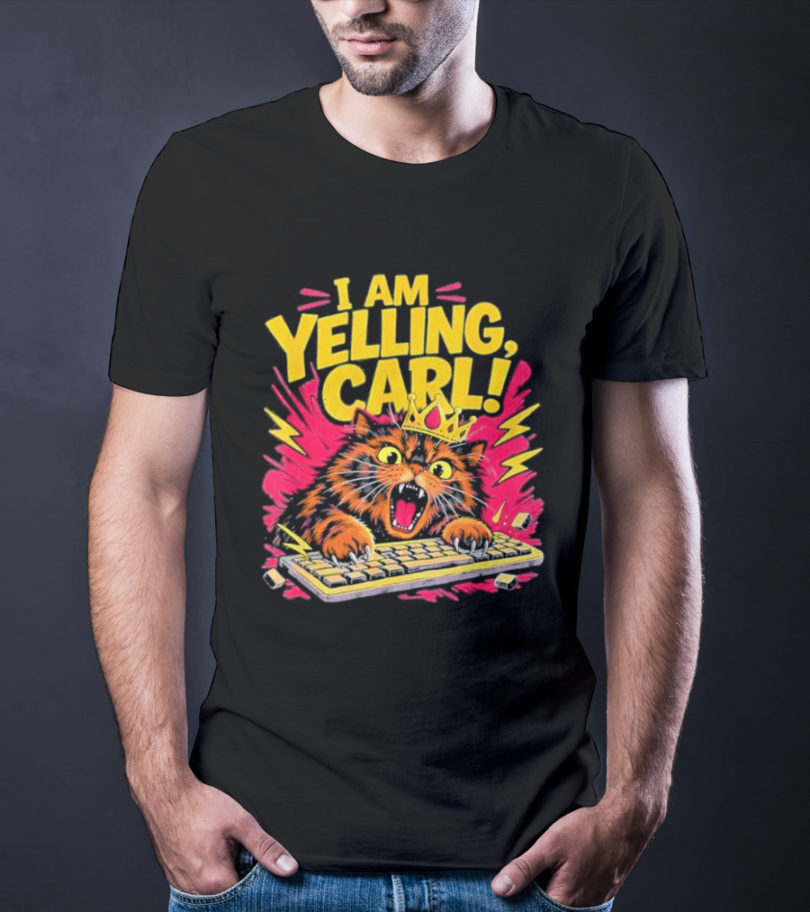 I Am Yelling Carl Cat Keyboard Meme With Donut Crown T-Shirt