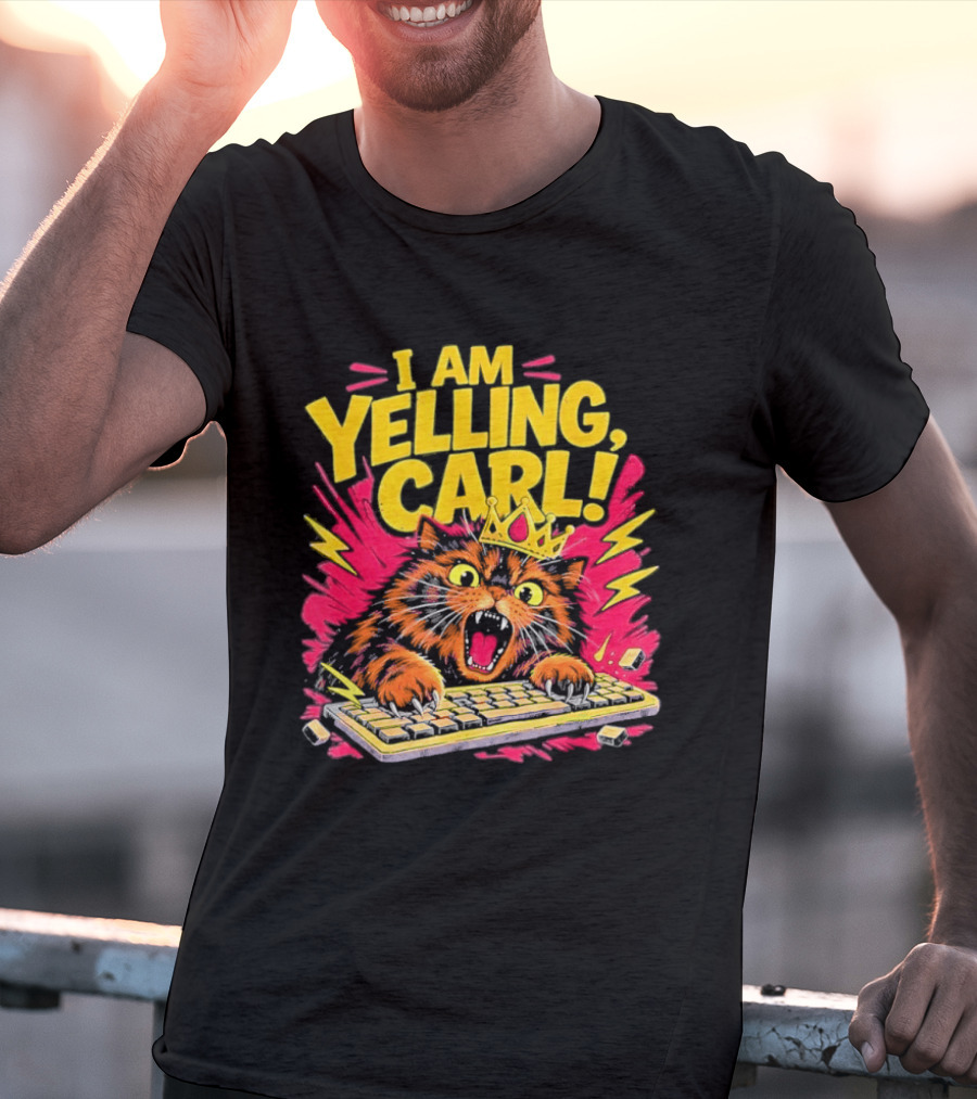 I Am Yelling Carl Cat Keyboard Meme With Donut Crown T-Shirt
