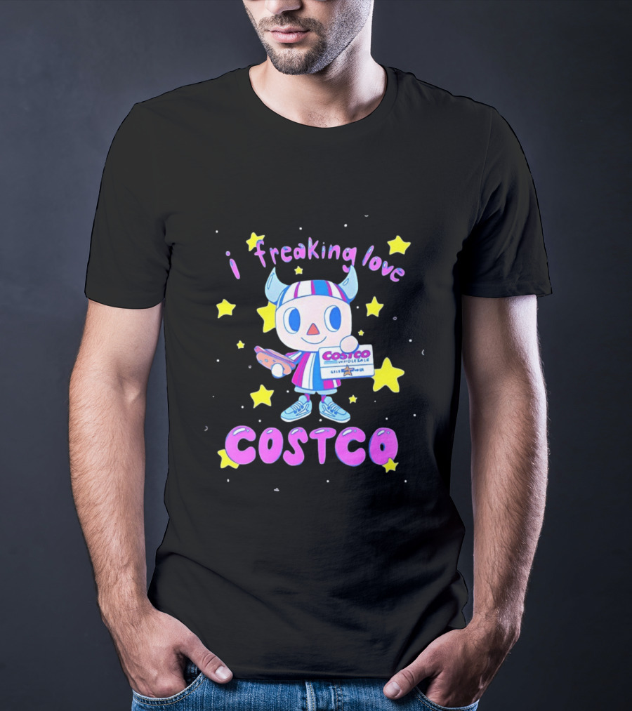 I Freaking Love Costco Cute Cartoon Character Holding Membership Card T-Shirt