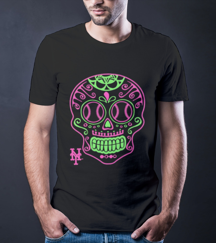 New York Mets Neon Pink Green Sugar Skull 2026 T-Shirt