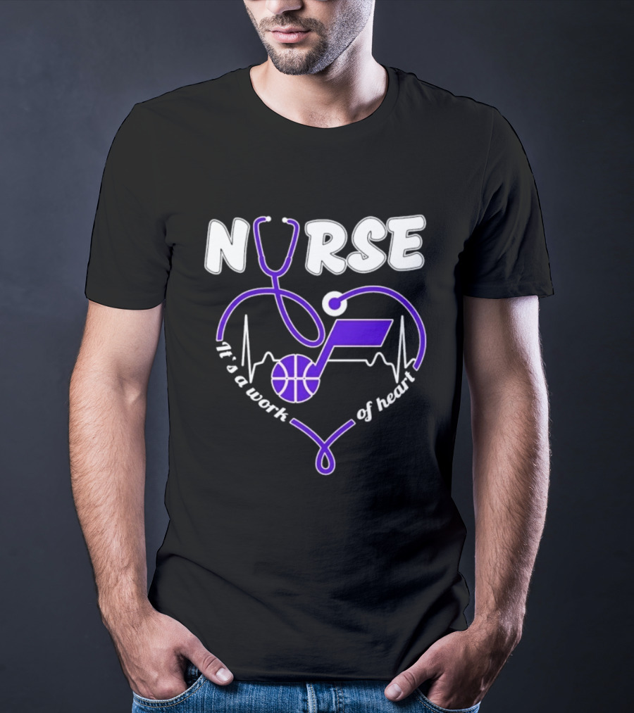 Utah Jazz Nurse It's A Work Of Heart Stethoscope Basketball T-Shirt