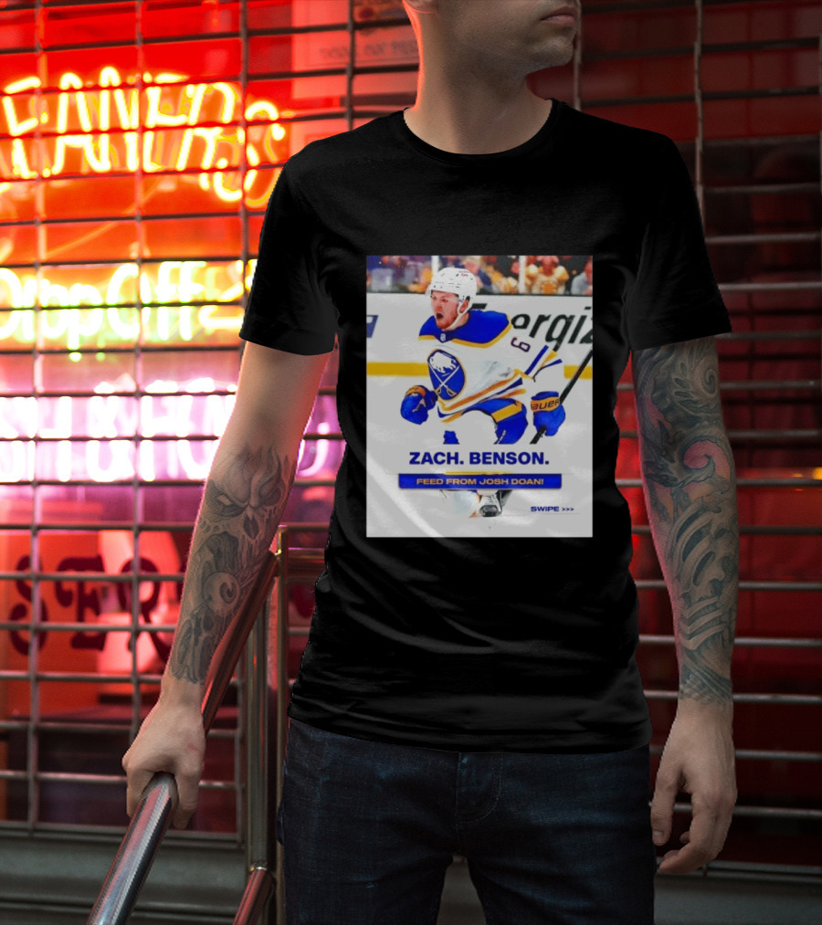 Zach Benson Buffalo Sabres Feed From Josh Doan Swipe T-Shirt