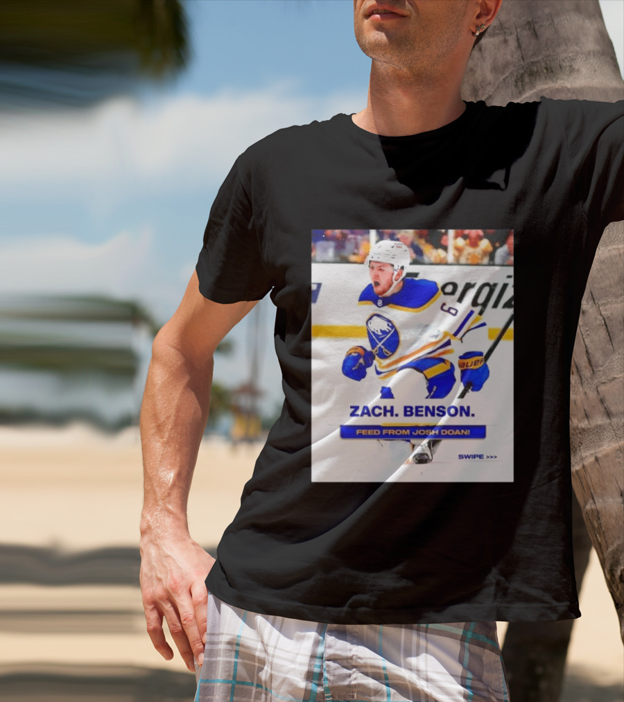 Zach Benson Buffalo Sabres Feed From Josh Doan Swipe T-Shirt