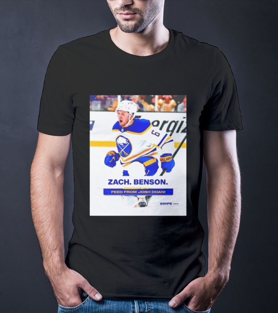 Zach Benson Buffalo Sabres Feed From Josh Doan Swipe T-Shirt