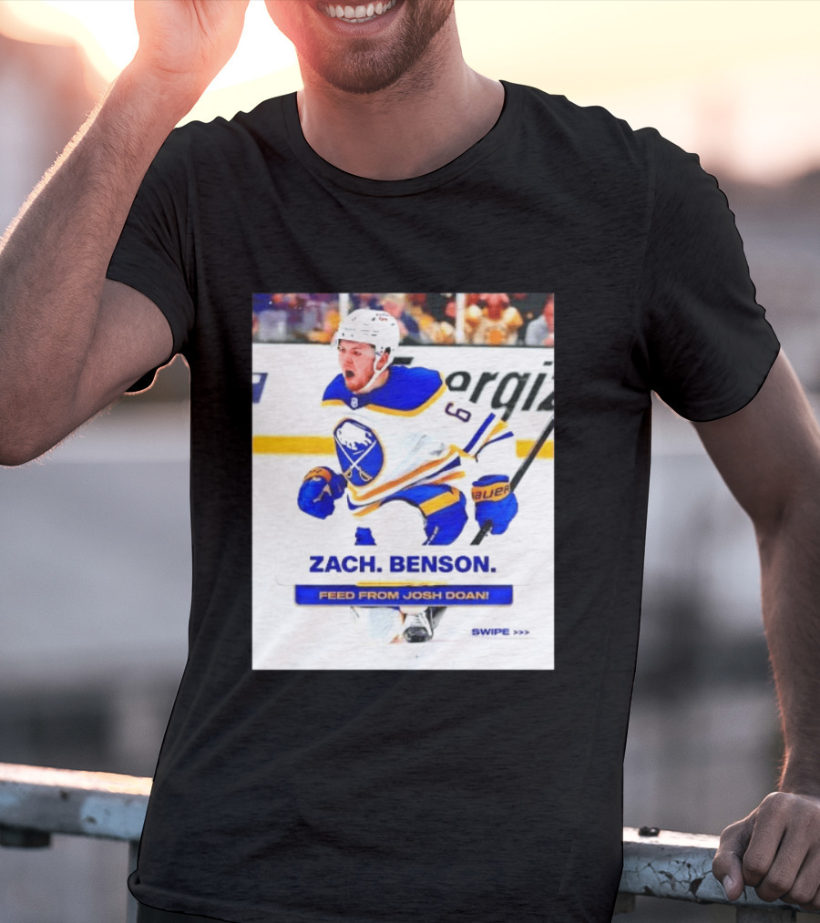 Zach Benson Buffalo Sabres Feed From Josh Doan Swipe T-Shirt