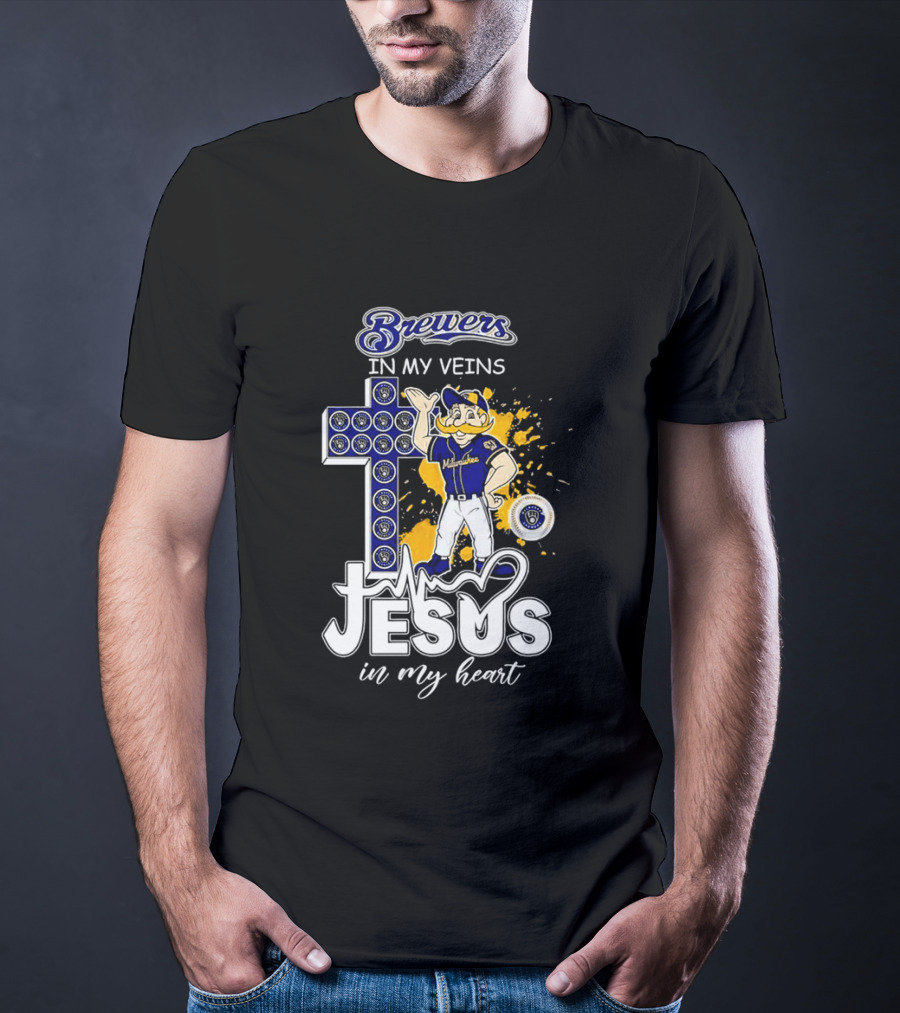 Brewers In My Veins Jesus In My Heart With Cross And Brewman T-Shirt