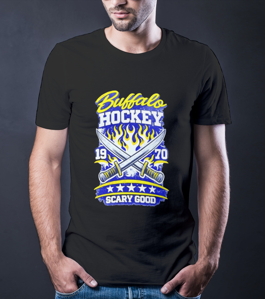 Buffalo Hockey 1970 Scary Good Crossed Swords Flames T-Shirt