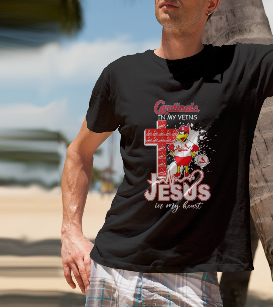 Cardinals In My Veins Jesus In My Heart Cross T-Shirt