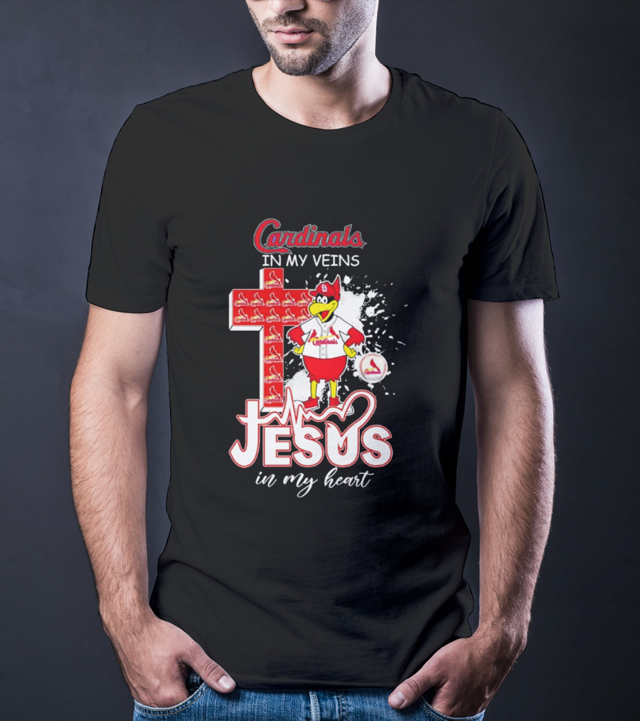 Cardinals In My Veins Jesus In My Heart Cross T-Shirt