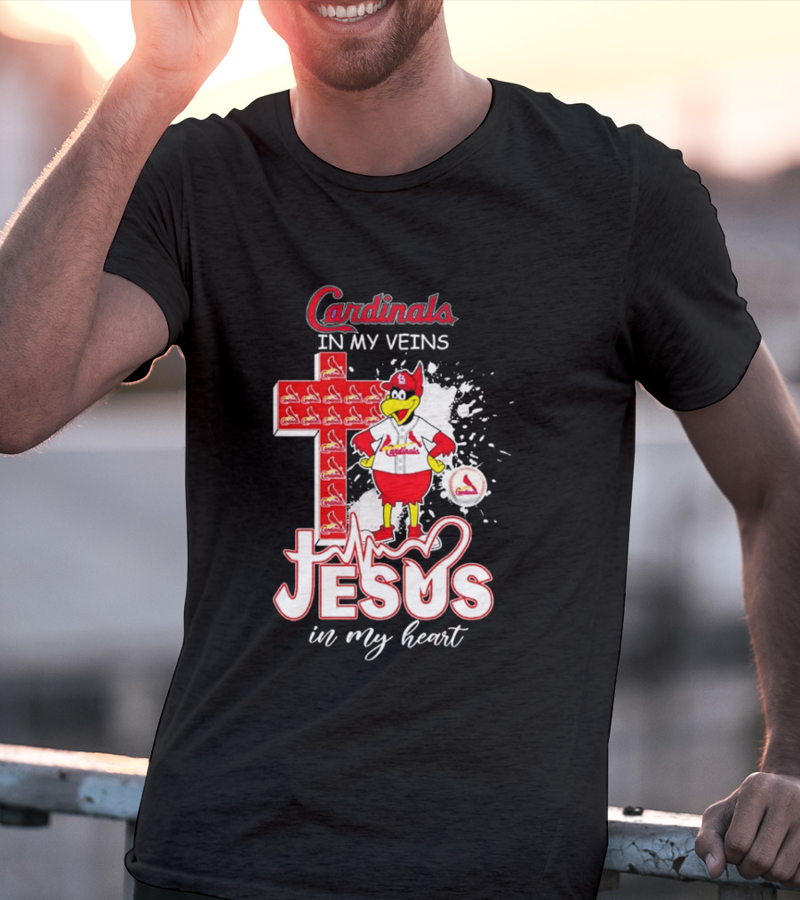 Cardinals In My Veins Jesus In My Heart Cross T-Shirt