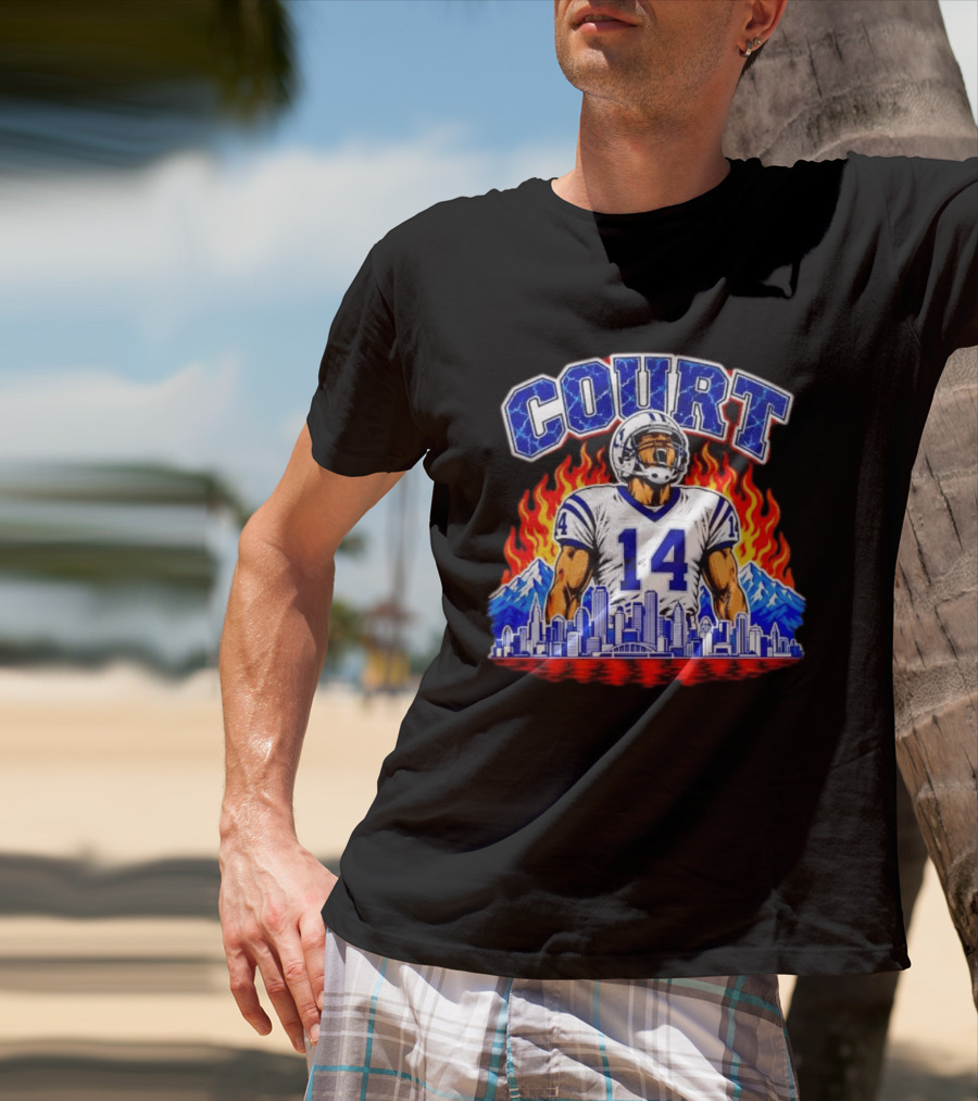 Courtland Sutton Court 14 Skyline Flames Broncos T-Shirt