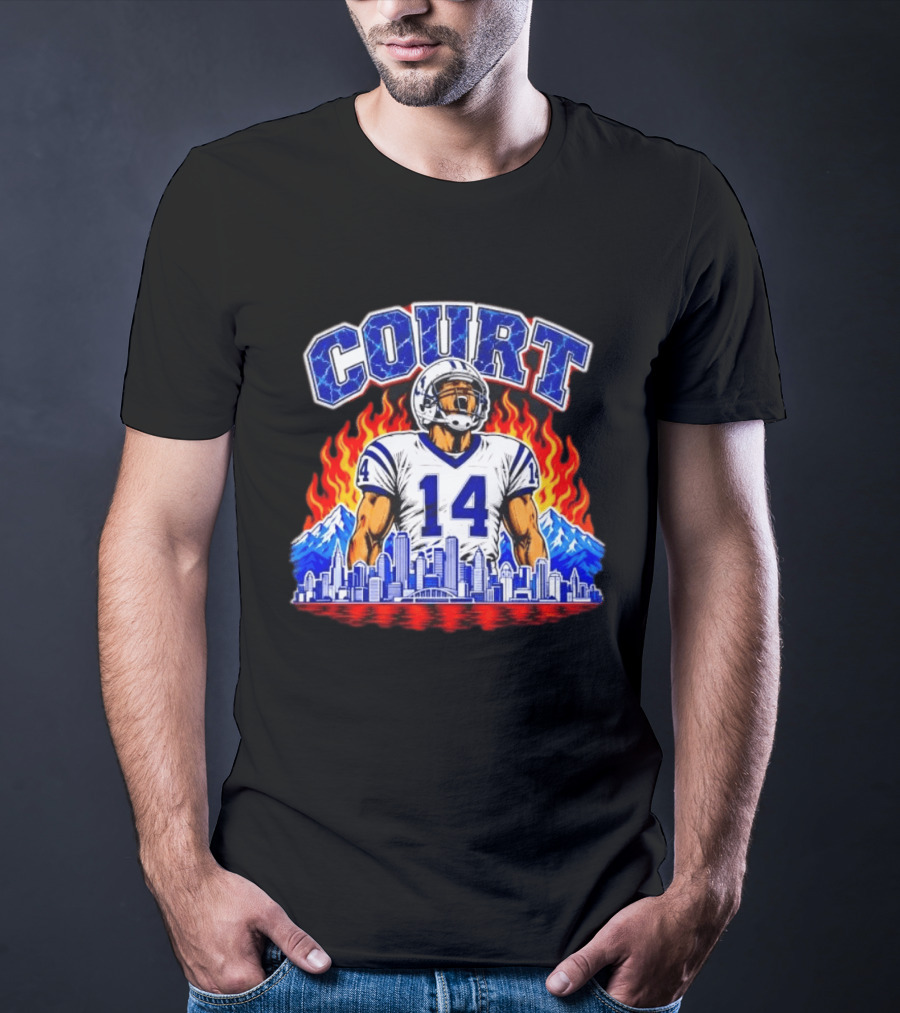 Courtland Sutton Court 14 Skyline Flames Broncos T-Shirt