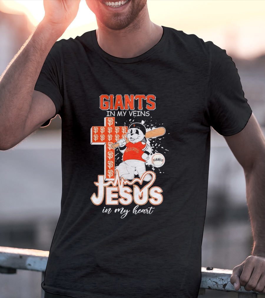 Giants In My Veins Jesus In My Heart Baseball Cross T-Shirt