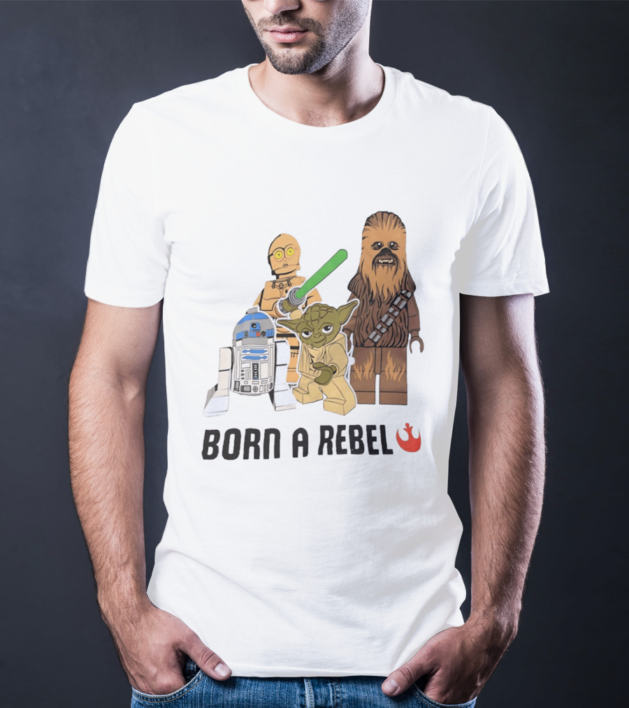 Born A Rebel Star Wars LEGO Characters Yoda Chewbacca R2 D2 C 3PO T-Shirt