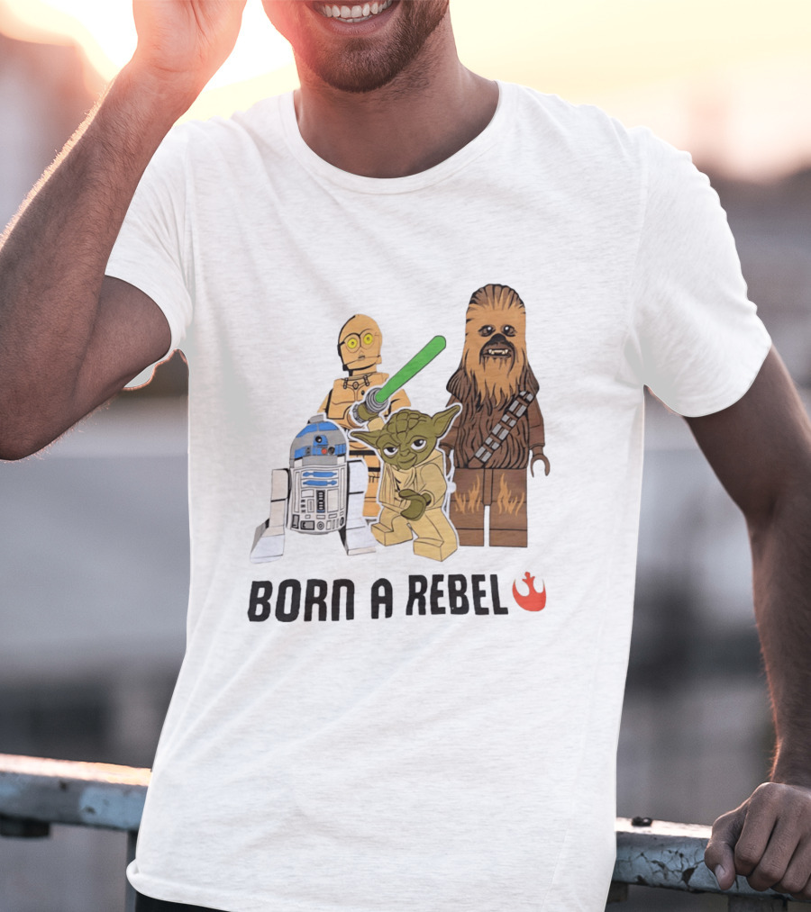 Born A Rebel Star Wars LEGO Characters Yoda Chewbacca R2 D2 C 3PO T-Shirt