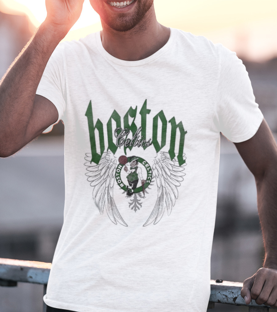 Boston Celtics Basketball Old English Winged Shamrock T-Shirt