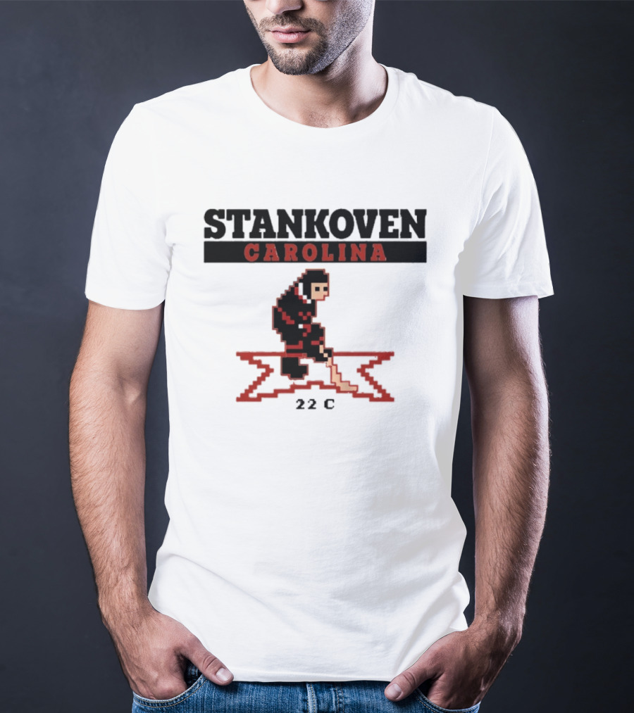Stankoven Carolina 22C Pixel Hockey Player Retro Styling T-Shirt
