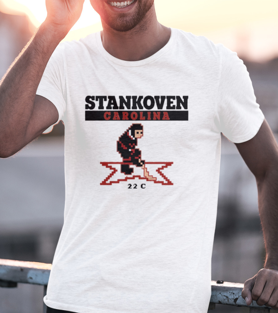 Stankoven Carolina 22C Pixel Hockey Player Retro Styling T-Shirt