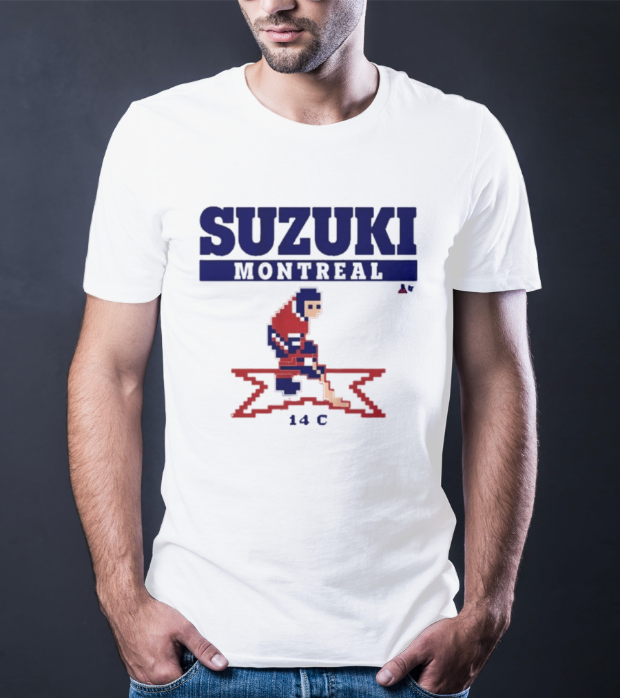 SUZUKI Montreal 14 C Red Hockey Player Pixel T-Shirt