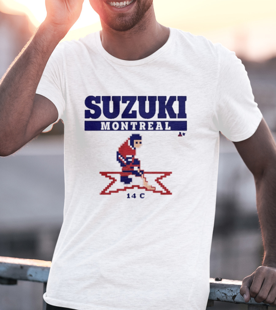 SUZUKI Montreal 14 C Red Hockey Player Pixel T-Shirt