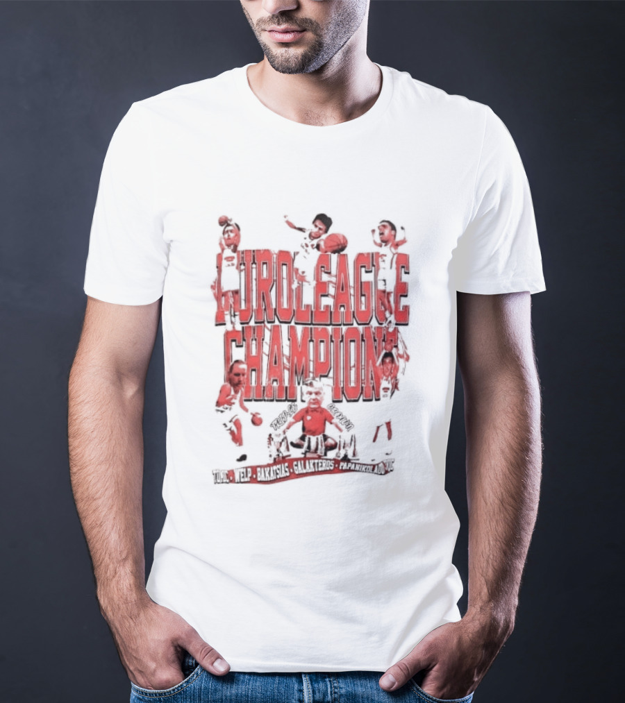Olympiacos B.C Euroleague Champion Triple Crown Players T-Shirt