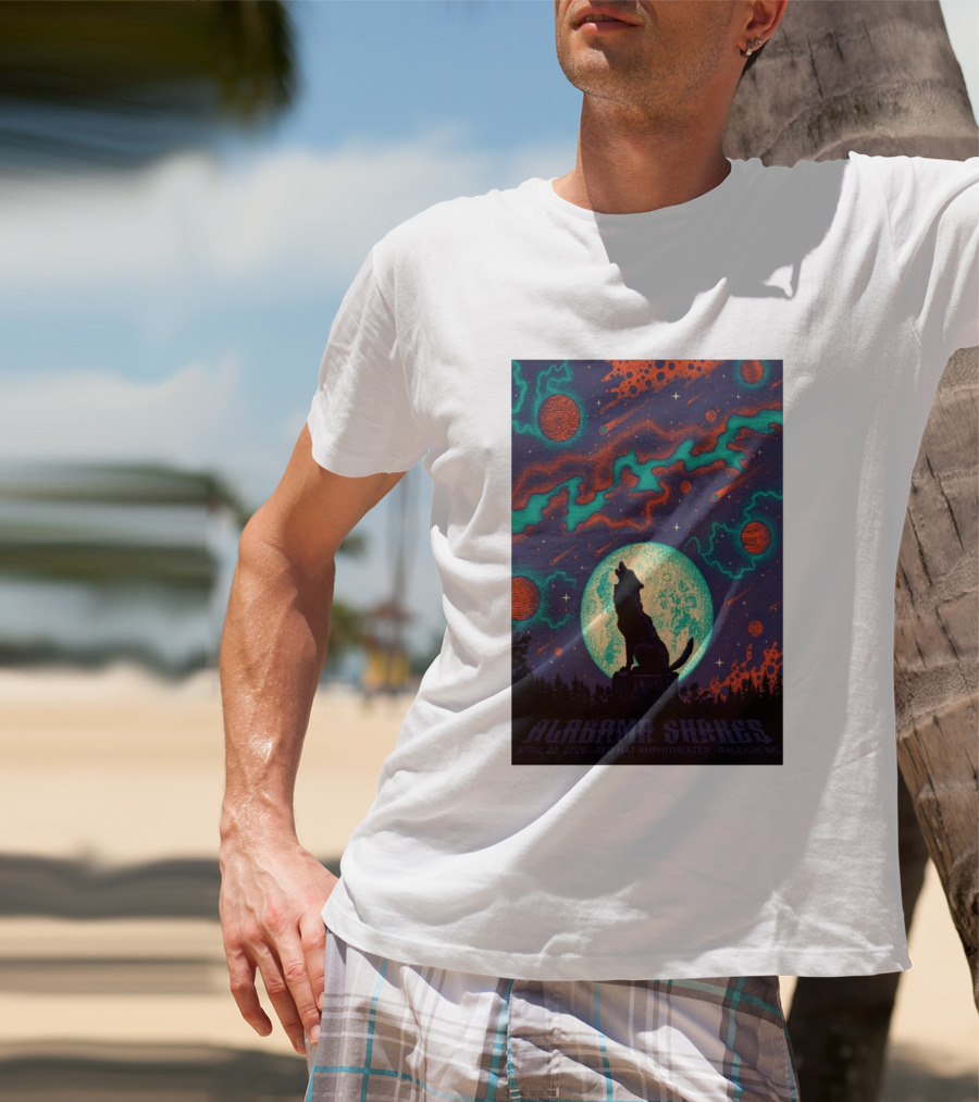 Alabama Shakes Apr 25 2026 Red Hat Amphitheater Raleigh NC Wolf Moon Cosmic Scene T-Shirt