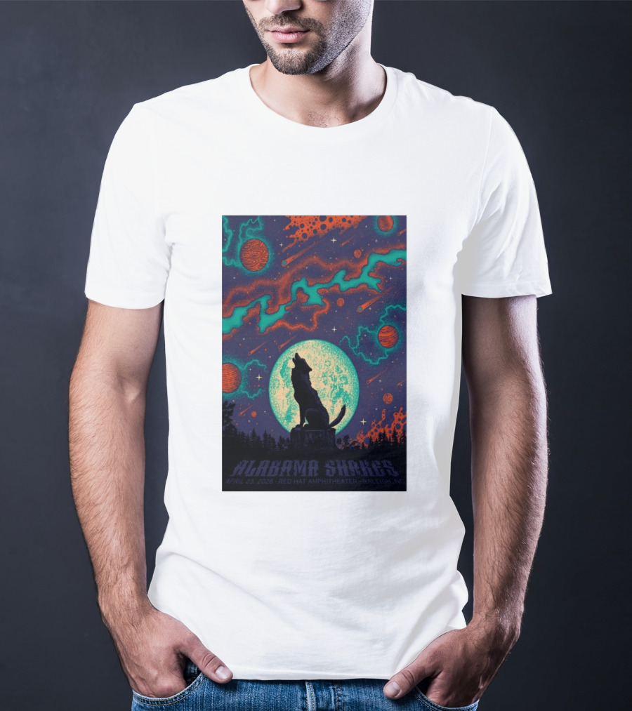 Alabama Shakes Apr 25 2026 Red Hat Amphitheater Raleigh NC Wolf Moon Cosmic Scene T-Shirt