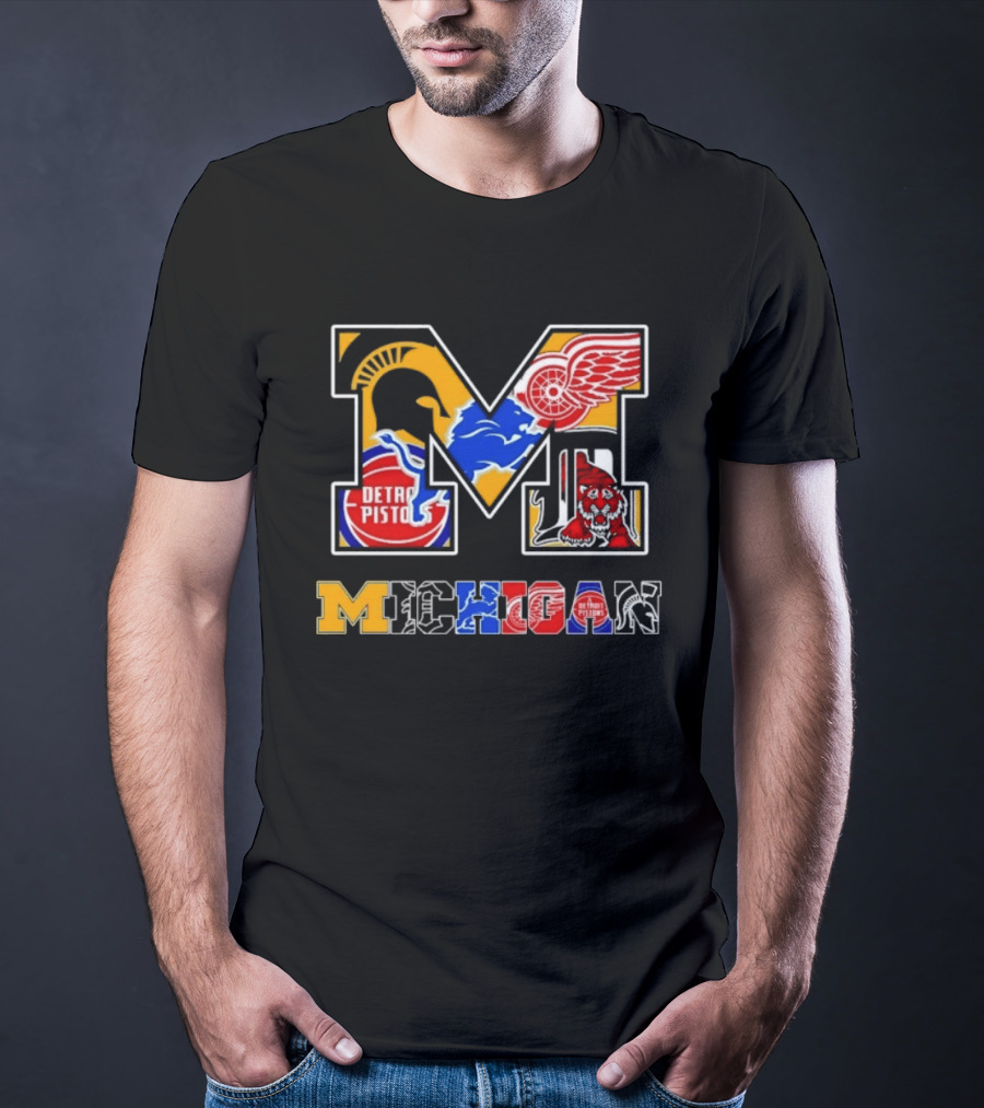 Michigan Sports Team Logos Mashup Detroit Pistons Red Wings Lions Spartans Tigers T-Shirt