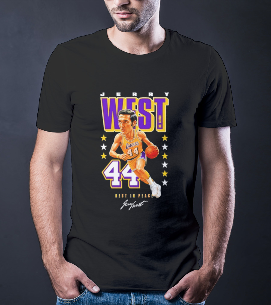 Jerry West Lakers 44 Rest In Peace Caricature Basketball Legend T-Shirt