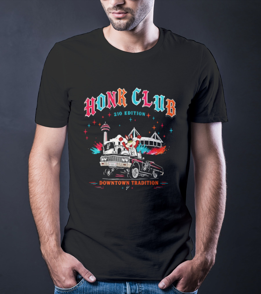 San Antonio Honk Club Spurs Coyote 210 Edition Downtown Tradition NBA Tower Of The Americas T-Shirt