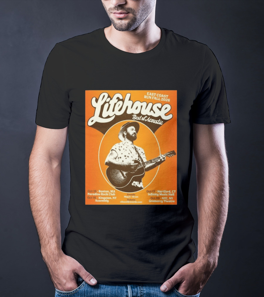 Lifehouse Best Of Acoustic East Coast Run Fall Tour 2026 Boston Hartford Kingston NYC T-Shirt