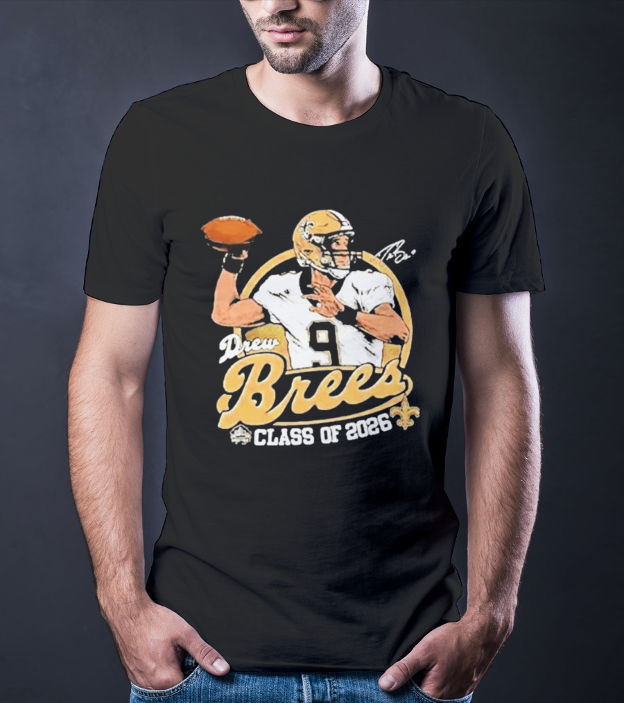 Drew Brees Class Of 2026 Vintage Football Quarterback Tribute NFL Fandom T-Shirt