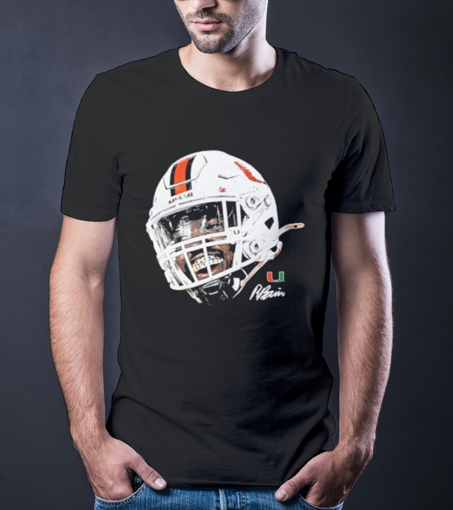 Miami Hurricanes Rueben Bain Jr. Game Face Helmet NCAA Football U T-Shirt
