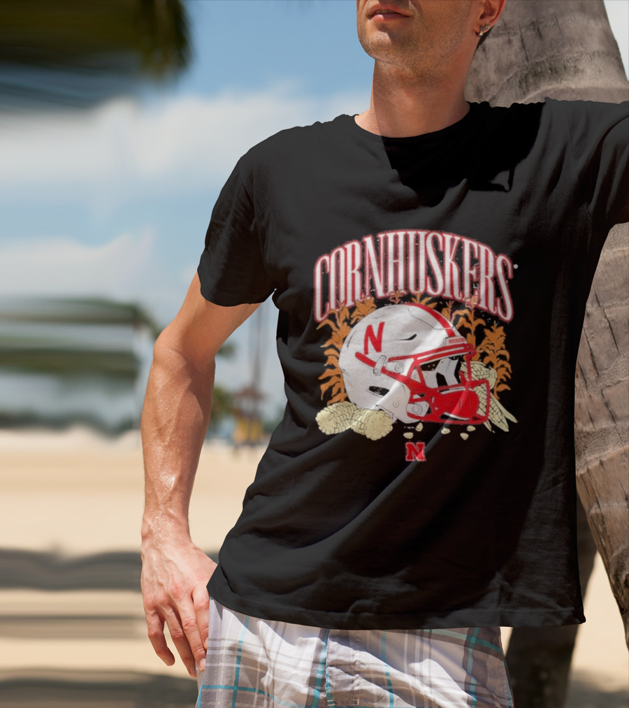 Cornhuskers Nebraska Football Helmet Ncaa Corn Stalks Iconic Red Letter N T-Shirt